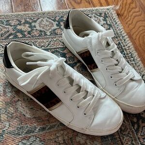 Time and Tru white leather sneakers with leopard stripe